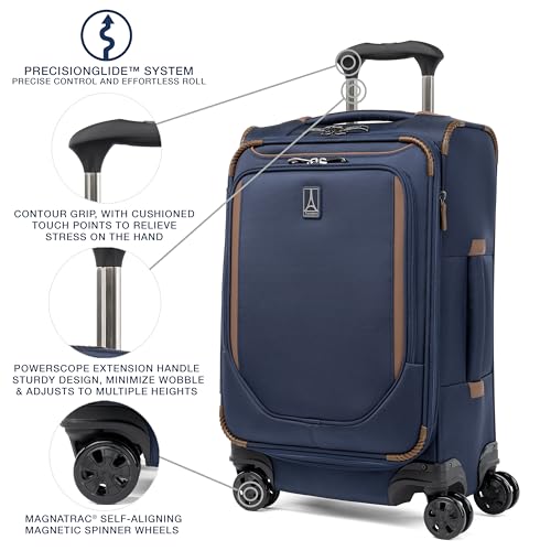 Travelpro Crew Classic Lightweight Softside Expandable Carry on Luggage, 8 Wheel Spinner Suitcase, Men and Women, Compact Carry On 20-Inch, Patriot Blue