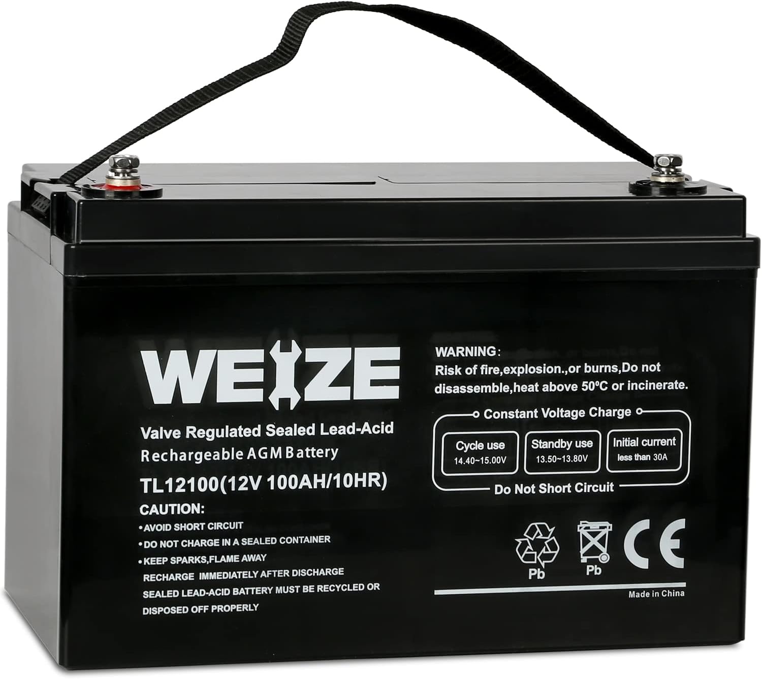 Weize 12V 100AH Deep Cycle AGM SLA VRLA Battery for Solar System RV Camping Trolling Motor, in Series 24V 36V 48V