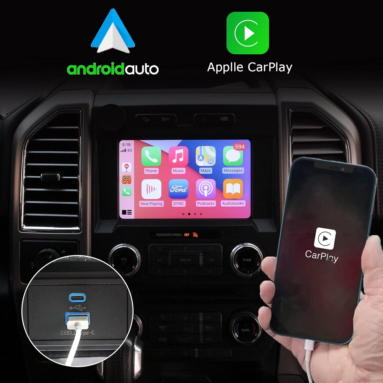 2021 Sync 2 to Sync 3 Upgrade kit,Compatible Ford F-150 Lincoln,SYNC3.4 MyFord Touch/Support Carplay,USB hub,APIM Module -8 inches,Shipped from The U.S