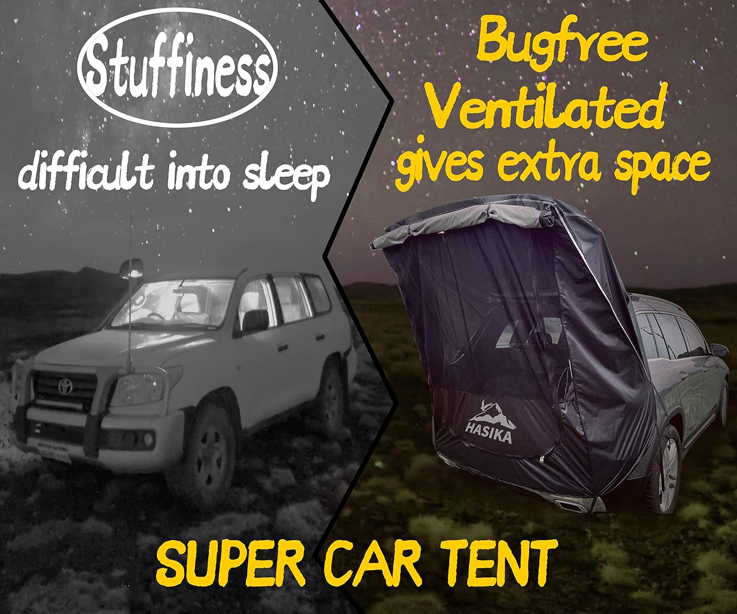 Tailgate Shade Awning Tent for Car Camping Road Trip Essentials Midsize to Full Size SUV Van Waterproof 3000MM Black (Small)