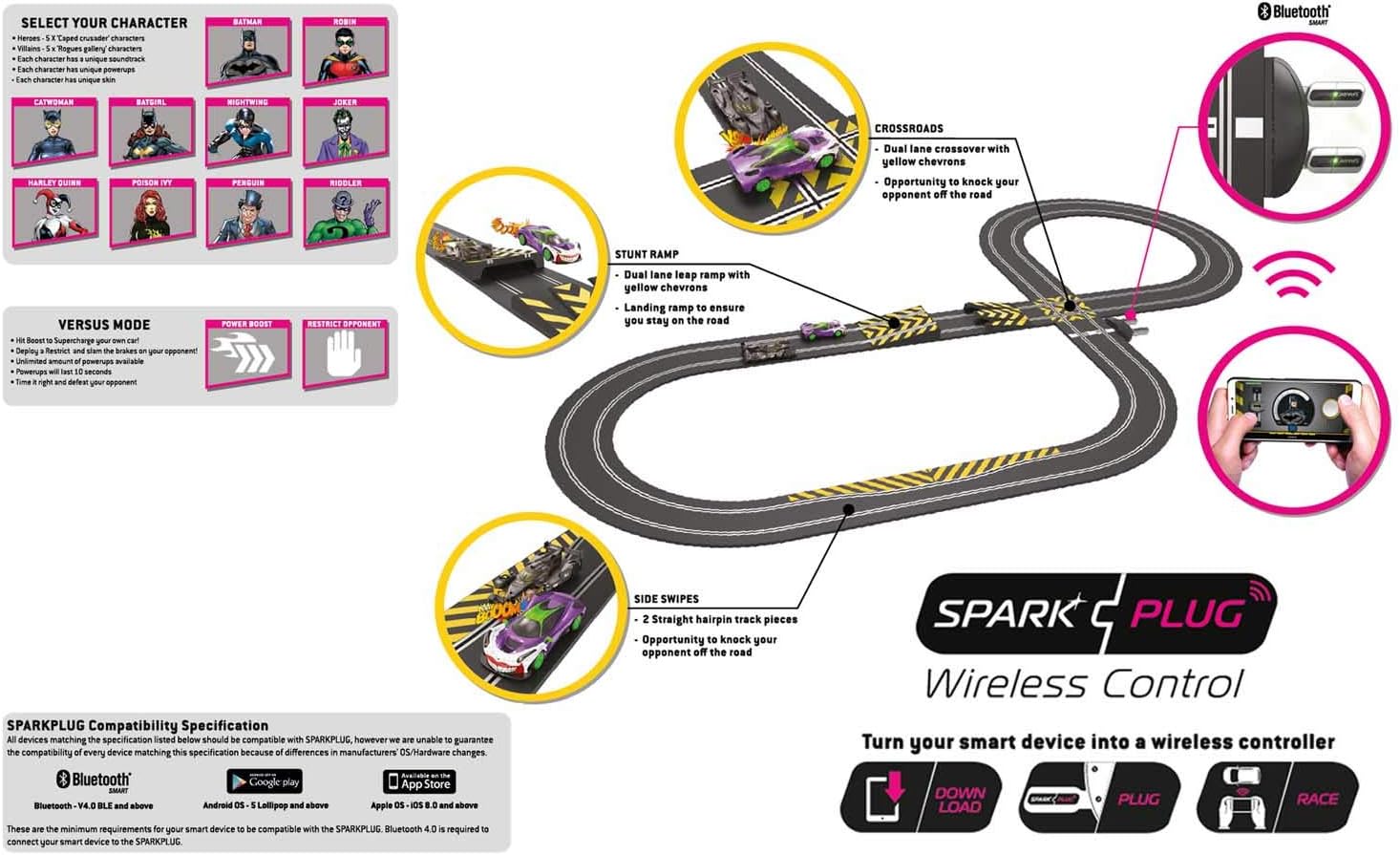 Scalextric Batman vs Joker 1:32 Spark Plug Slot Car Race Track Set C1415T , Black