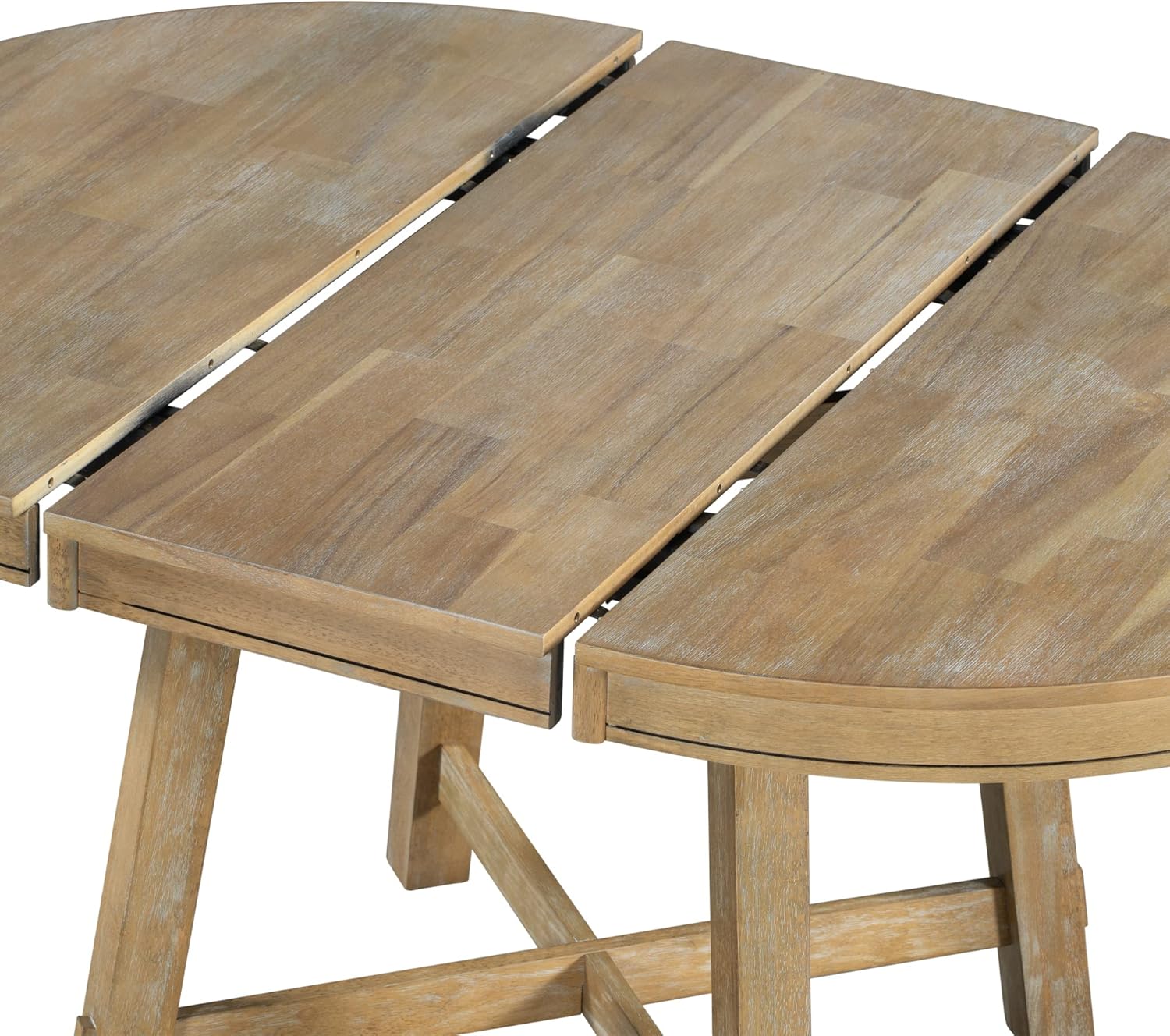 Gecheer Farmhouse Round Extendable Dining Table with 16" Leaf Wood Kitchen Table (Natural Wood Wash)