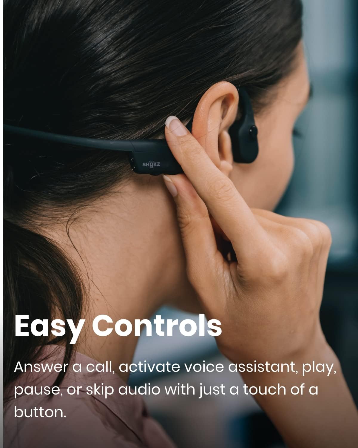 Shokz OpenComm Bone Conduction Open-Ear Stereo Bluetooth Headset With Noise-Canceling Boom Microphone - Wireless Headset For Mobile Use, with Bookmark
