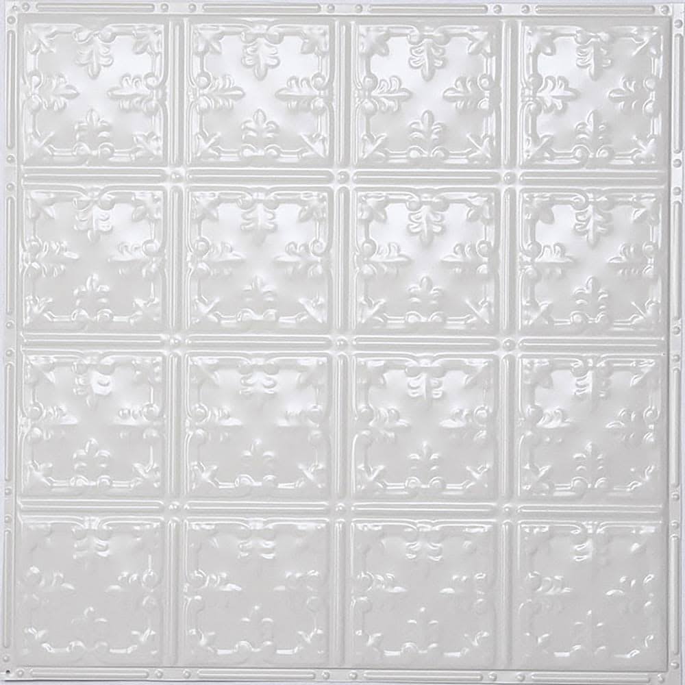 American Tin Ceilings Tin Backsplash 5-Pack Kit (2-Ft x 2-ft) in Bright White Gloss- Pattern #21 | KIT5-B-P21-WBG