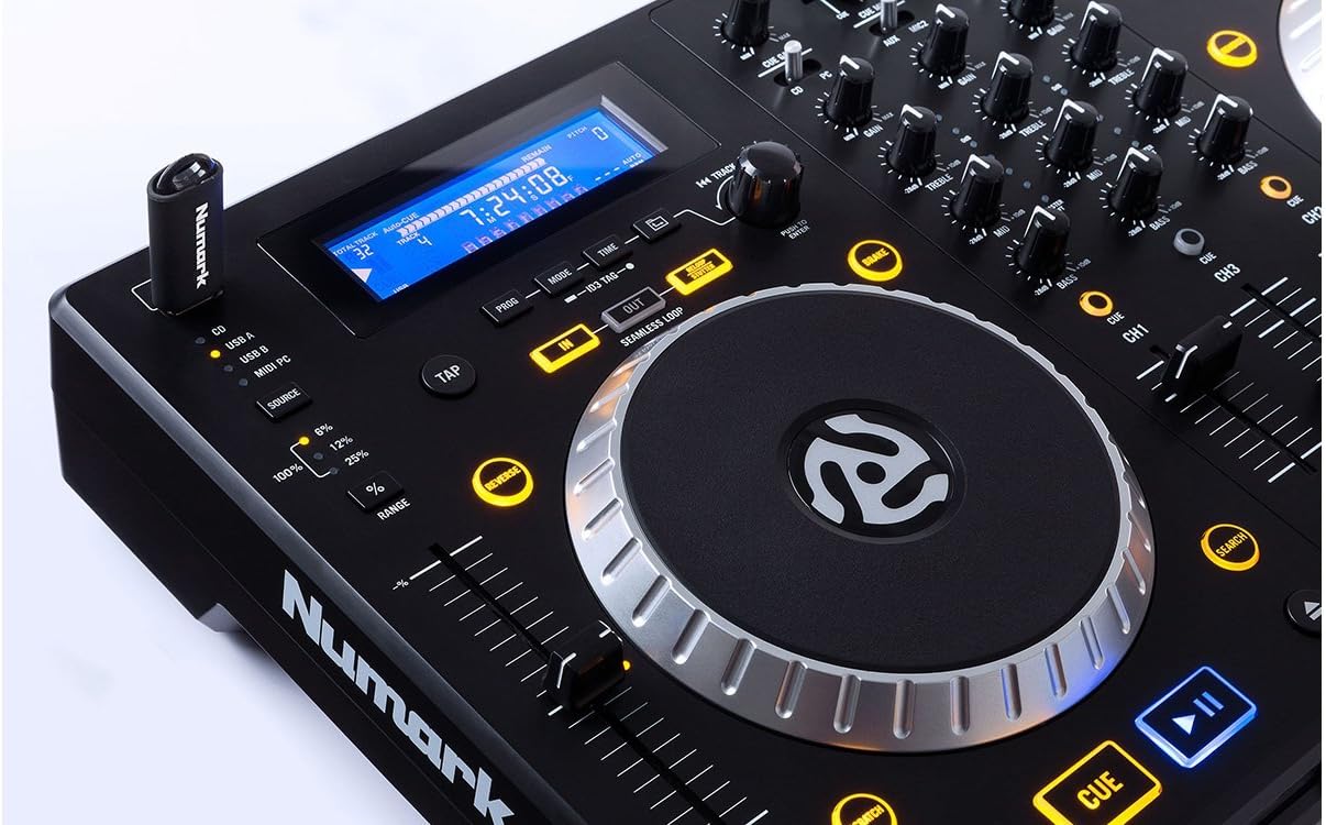 Numark Mixdeck Express DJ Controller, 2-Channel Standalone Media Player with CD, CD MP3, USB Playback, Dual Channel Mixer, Multi-Function Jog Wheels, Includes Serato DJ Intro