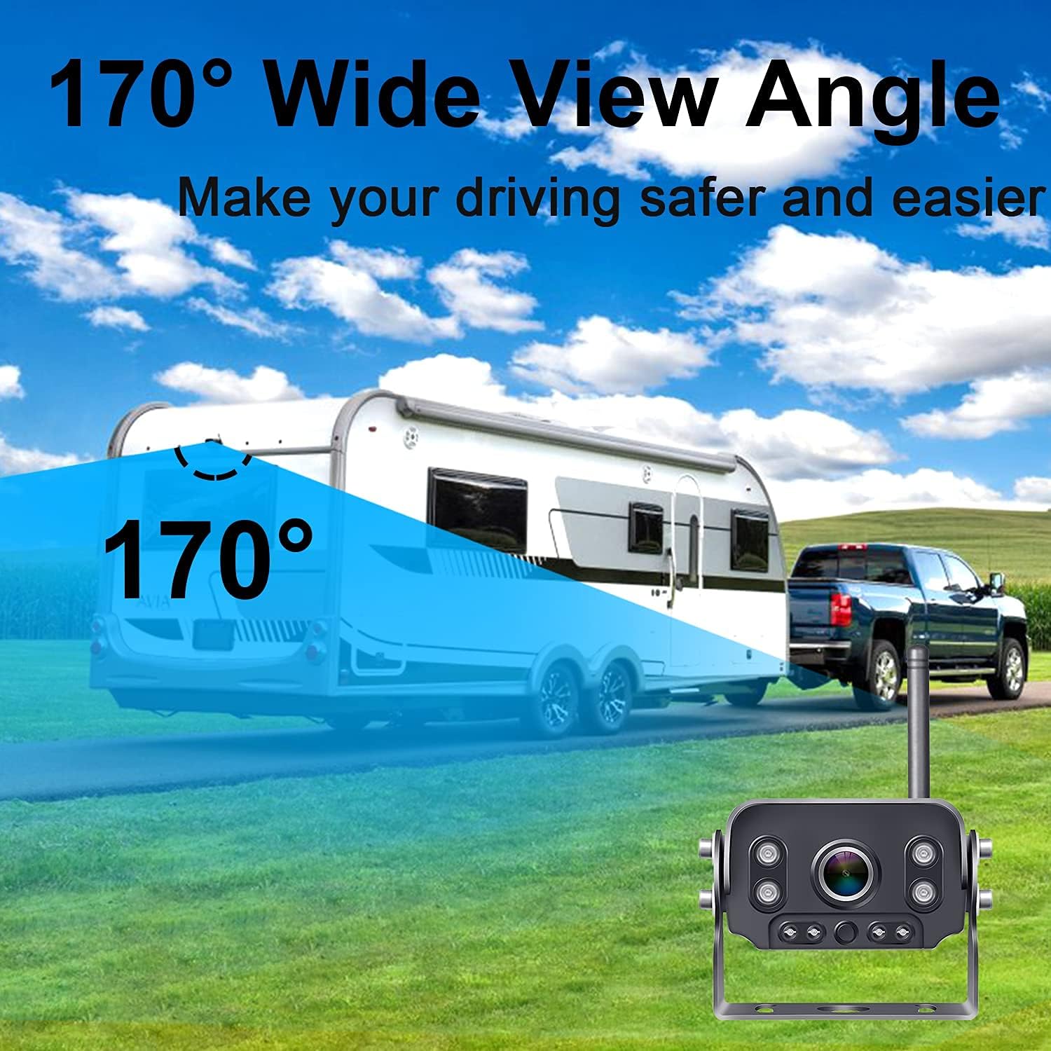 Wireless Backup Camera for RV HD 1080P with 7 Inch DVR Monitor High-Speed Rear View Observation System for RVs Trucks Trailers 5th Wheels with Adapter Compatible with Furrion Pre-Wired RV Rohent R9