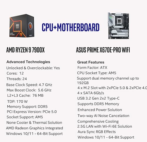 MICRO CENTER AMD Ryzen 7 7800X3D 8-Core16-Thread Desktop Processor with ASUS ROG Strix B650E-F Gaming WiFi AM5 Gaming Motherboard