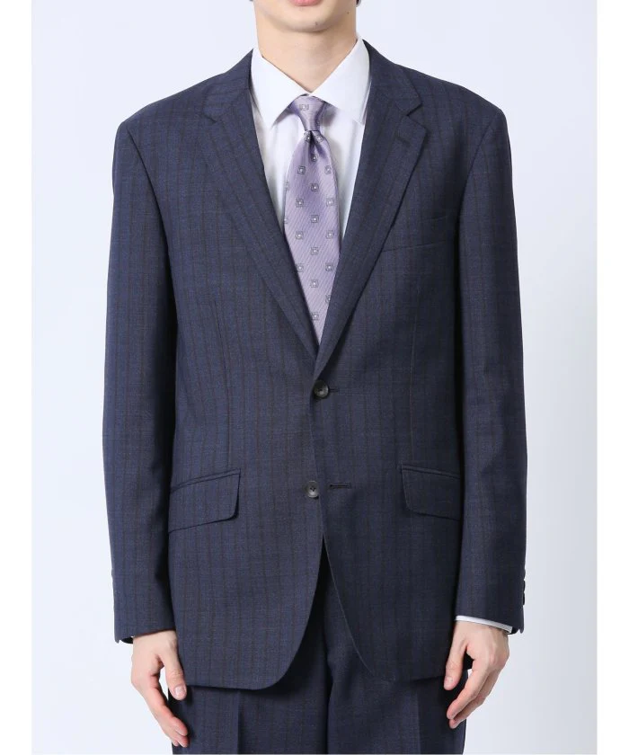 Wool Blend Regular Fit 2-Button 2-Piece Suit Navy Stripe