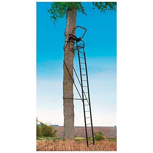 Muddy MLS1550 Skybox Deluxe 20' Tall Single Steel Ladder Tree Stand with Adjustable Padded Shooting Rail for Big Game & Hunting