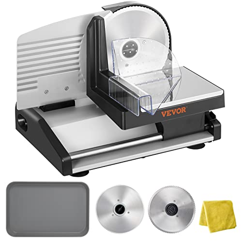 VEVOR Meat Slicer, Electric Deli Food Slicer with SUS420 Stainless Steel Blade and Built-in Sharpening Stone, 0-0.6 inch Adjustable Thickness for Commercial and Home Use, Cut Meat and Cheese