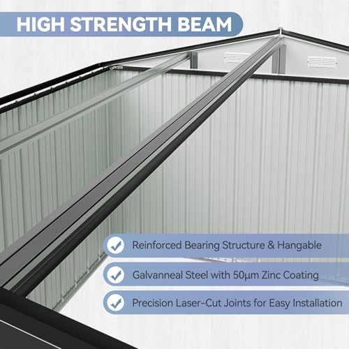8'x4' Shed Galvanized Steel Storage Sheds with Triple Doors Weatherproof Outdoor Utility Sheds, Dual Lock Lean to Shed with Sloped Roof for Mower, Bike, Generator, Garden Tools (Black)