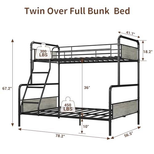 IDEALHOUSE Metal Bunk Bed Twin Over Twin, Twin Bunk Beds, Heavy Duty Twin Size Metal Bunk Bed with High Guardrail & Ladders, Convertible Bunk Beds for Kids Adults, No Box Spring Needed