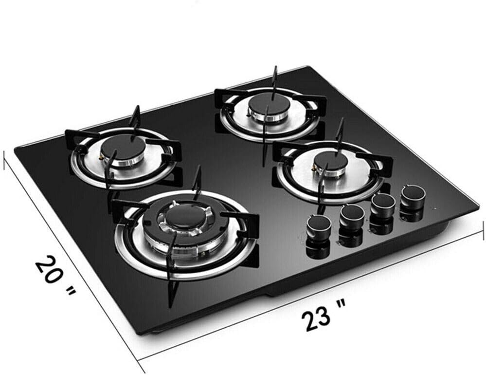 23'' Gas Stove Cooktop, 4 Burner Built-in Stove Tempered Glass LPG/NG Gas Cooktop Home Kitchen Hob Cooker Thermocouple Protection