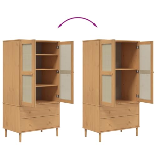 Wardrobe Rattan Look Brown 35.4"x21.7"x68.9" Solid Wood Pine,Pine Wood Wardrobe with Ample Storage and Rattan Look for Boho Decor Armoires & Wardrobes for Bedroom