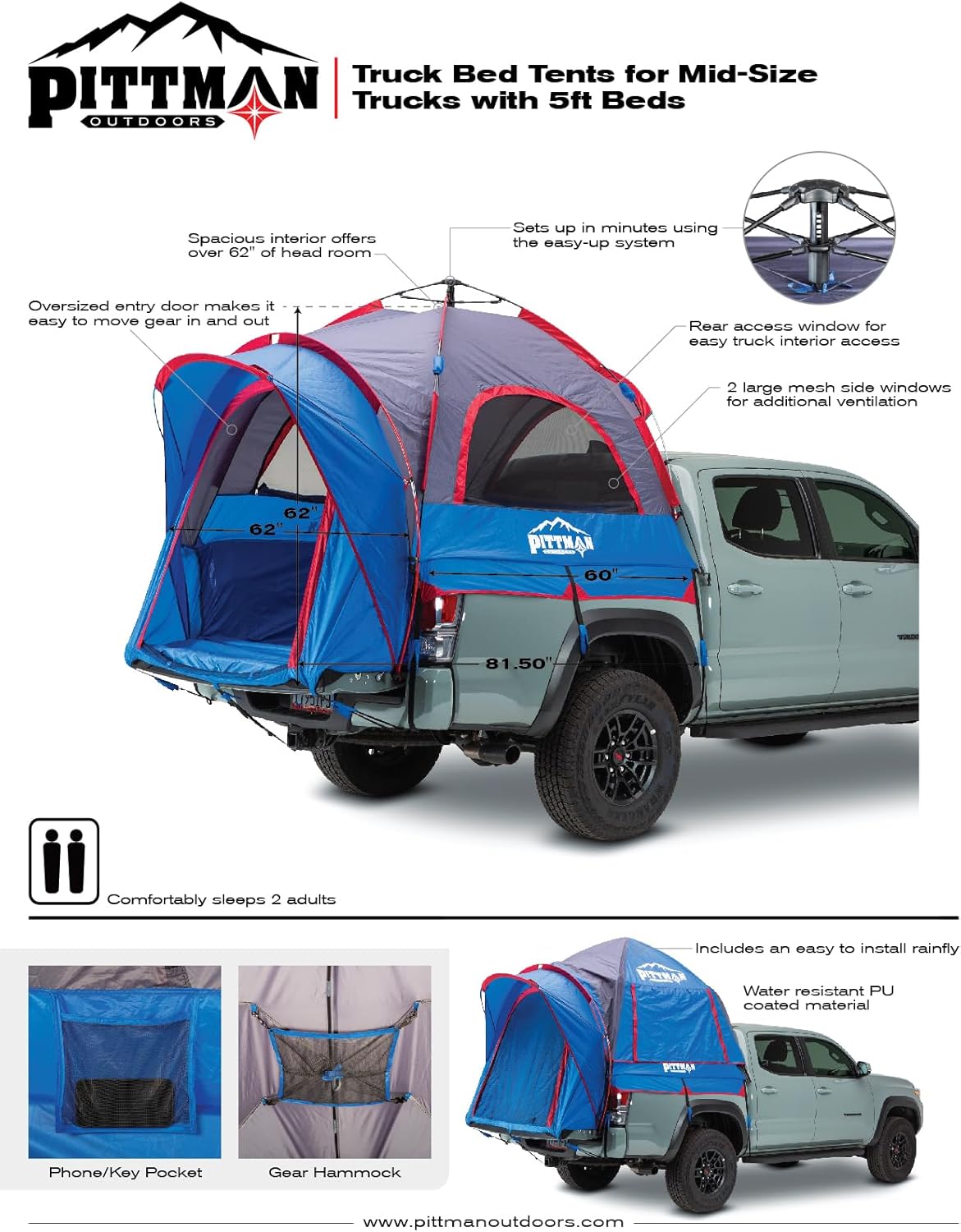 Pittman Outdoors EZ-UP Truck Bed Tent - Ultimate Truck Bed Tent System for Outdoor and Camping Enthusiasts