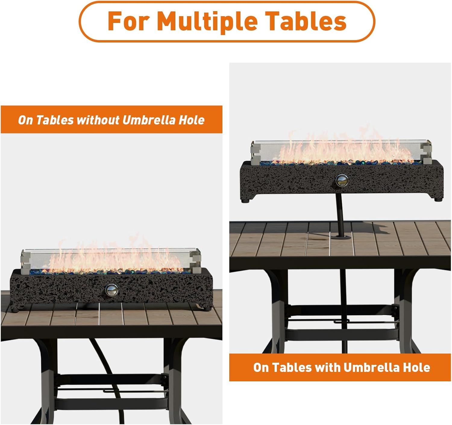 COSIEST 28" Tabletop Fire Pit, Outdoor Propane Fire Pit Table w Magnesium Oxide Rectangle Base, 40,000 BTU Stainless Steel Burner, Glass Rocks, Glass Wind Guard, Fits 20lb Tank Outside
