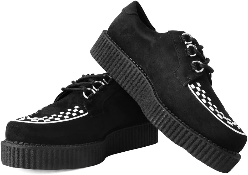 T.U.K. Shoes Black Faux Suede White Interlace Anarchic Creeper - US: Mens 5 / Womens 7