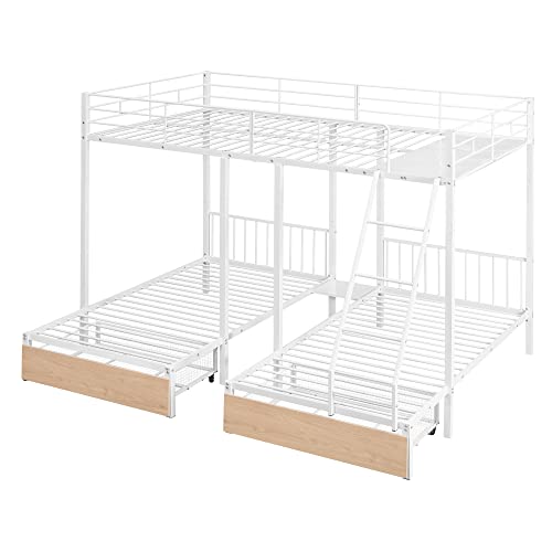 Heavy Duty Triple Bunk Bed for 3 Kids, Twin Over Twin & Twin Bunk Beds with Guardrails and Ladder, Twin Over 2 Twin Triple Bunk for Kids, Teens, Black Triple Bunk Bed Twin Size