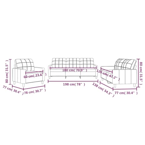 3 Piece Sofa Set, Small Sofa Modern Sofa Apartment Sofa Minimalist Sofa Suitable for Living Room House Office Dorm Room, with Cushions Black Fabric