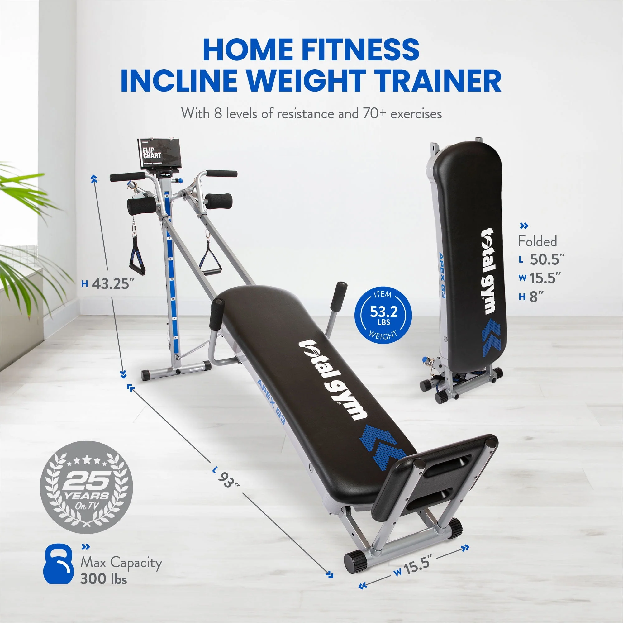 Total Gym APEX G5 Home Fitness Incline Weight Training with 10 Resistance Levels