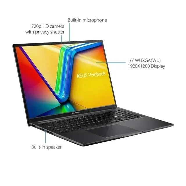 ASUS Vivobook 16" Lightweight Laptop, WUXGA IPS (1920 x 1200) 16:10, Intel Core i7-1255U (10-Core, up to 4.7GHz), Iris Xe Graphics, 16GB DDR4 RAM, 1TB SSD, Windows 11h, Black, with 5ave Mousepad