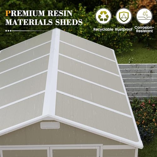 UDPATIO Outdoor Storage Shed 6 x 6 FT, Resin Garden Sheds with Floor Plastic Patio Outdoor Storage Shed with Lockable Door for Tool, Bike, Garbage Gray White