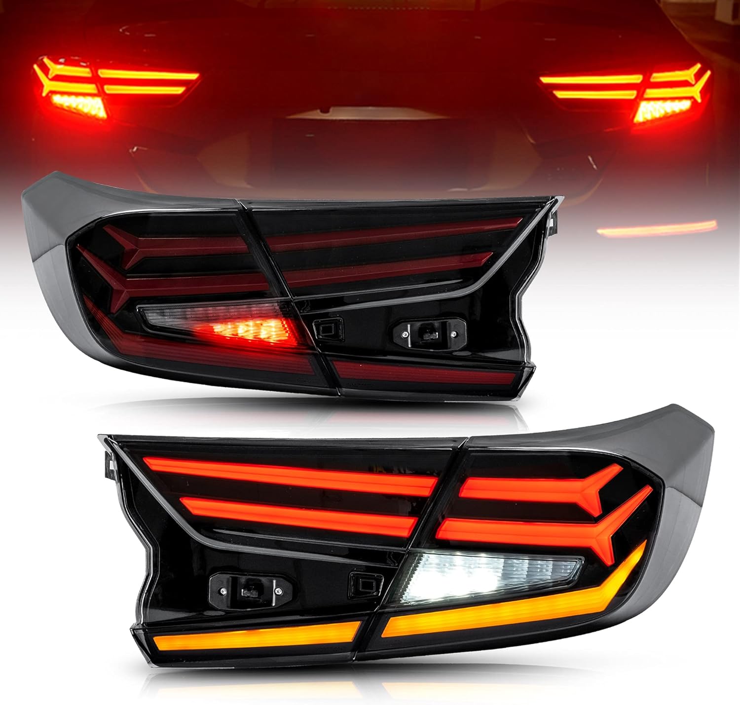 VLAND Led Tail Lights Compatible with Honda Accord 10th Gen 2018-2020 Rear Lamps w/3D Scanning Dynamic Animation w/ Y Shape DRL, w/Sequential, Smoked/Tinted, Pair 4Pcs