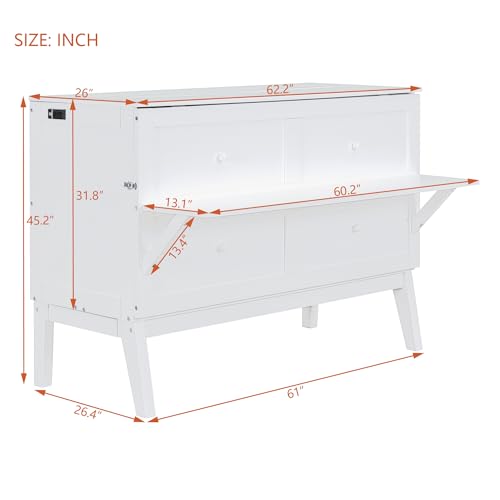 Queen Murphy Bed, Modern Wall Bed with Desk, Built-in Dual Power/USB Ports, Wood Murphy Bed Cabinet Bed Removable Shelves, Murphy Bed Chest Murphy Bed Frame for Guest Bedroom, Pulley Design, Grey