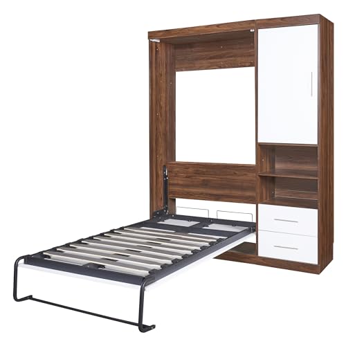 Queen Size Murphy Bed with Built-in Dual Power/USB Port and Removable Shelves, Space-Saving Design Murphy Wall Bed Cube Cabinet with Desks for Home Office, Easy Assemble,White