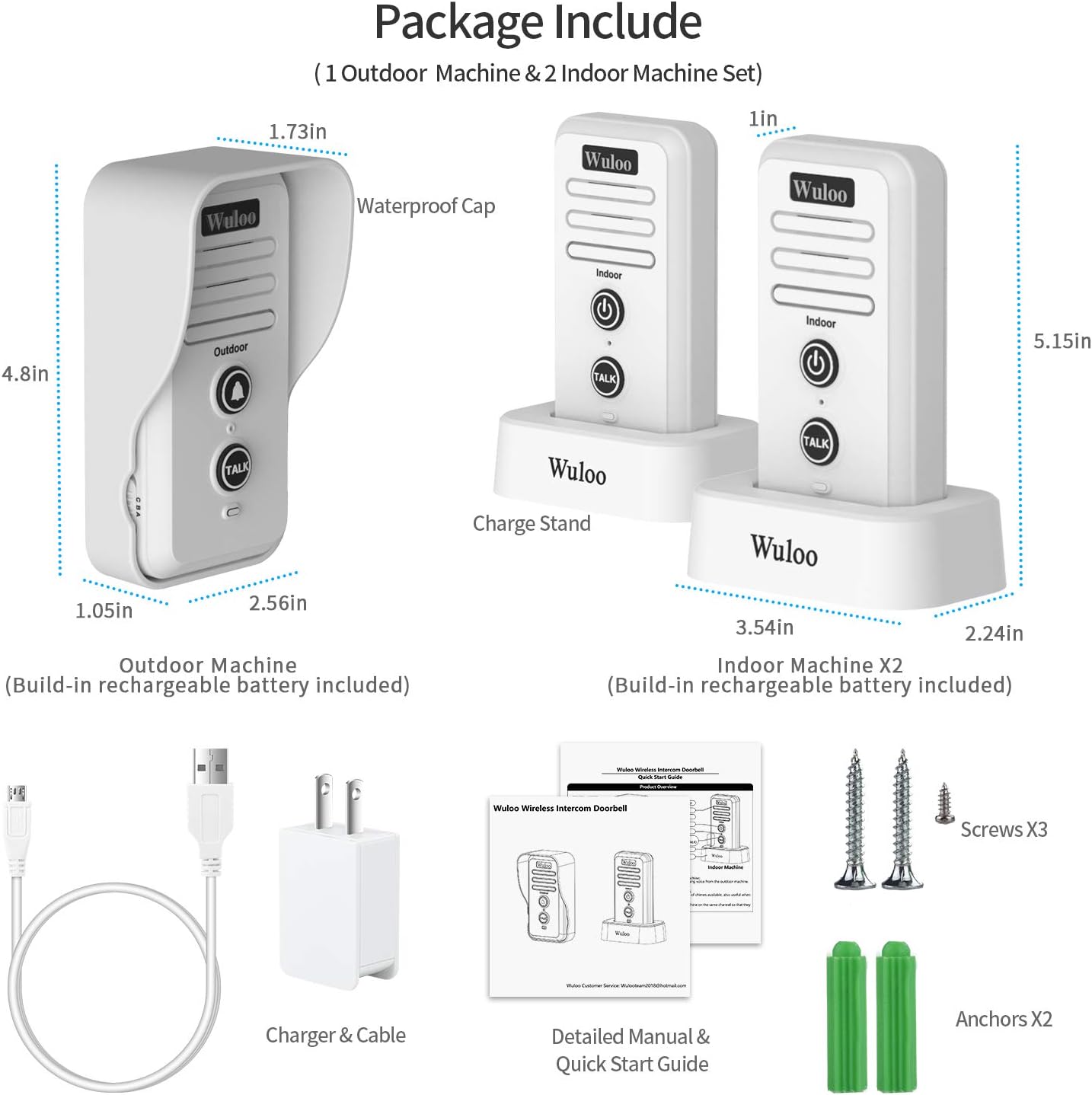 Wireless Intercom Doorbell Chime for Home Intercomunicador (1T2 White) …