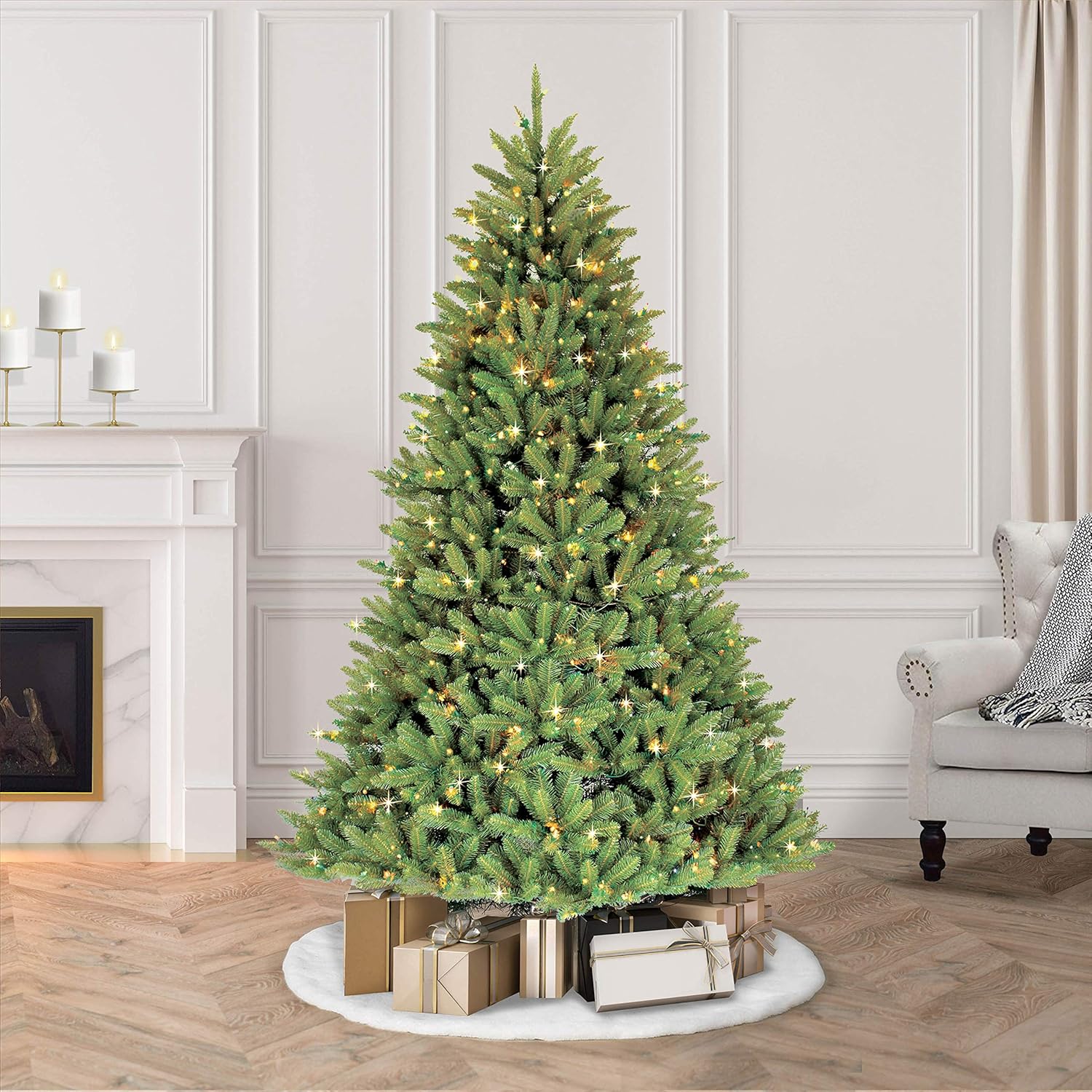 Puleo International 7.5 Foot Pre-Lit Fraser Fir Artificial Christmas Tree with 750 Clear Lights, Green