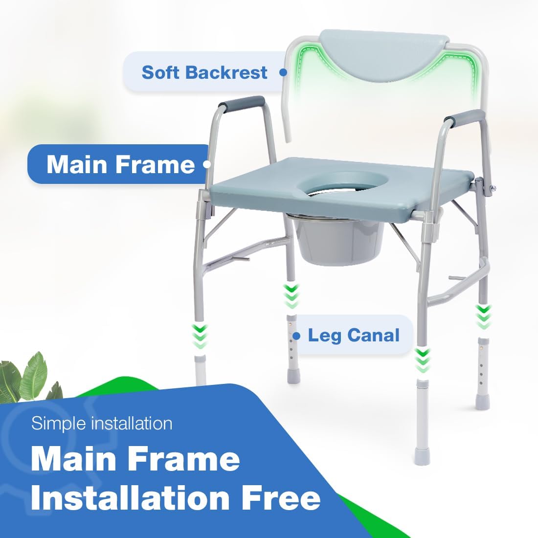 GreenChief 3 in 1 Bariatric Commode 700 LBS, Drop Arm Bedside Commode Chair, Potty Chair with Extra Wide Seat, Raised Toilet Seat with Handles, Bathroom & Bedroom Toilet Commode for Handicap, Elderly