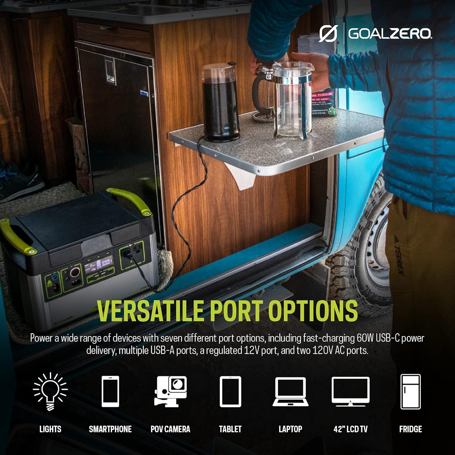 Goal Zero Yeti 1000 Core Portable Power Station, 1,000 W, Solar-Powered Generator (Solar Panel Not Included), USB-A/USB-C Ports and AC Outlets, Power for Camping and Tailgating, Emergency Power