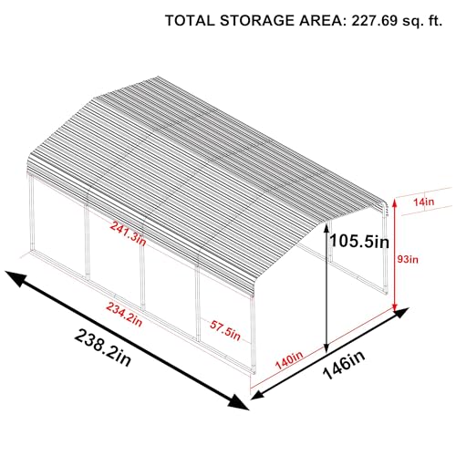 MUPATER 10 x 15 FT Heavy Duty Metal Carport, Outdoor Garage Car Shelter Shade with Heavier Metal Frame, Metal Roof and Bolts for Car, and Boats, Grey