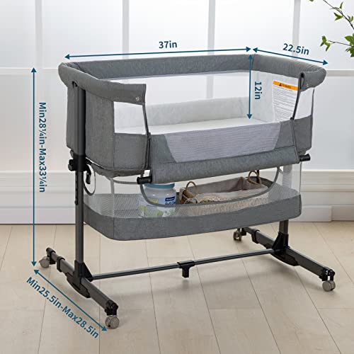 Ihoming Baby Bassinet Bedside Sleeper, 3 in 1 Convertible Design, lnfant Bed & Bed Side Sleeper & Cradle Bassinets, Newborn Bedside Crib Attaches to Bed, Pink