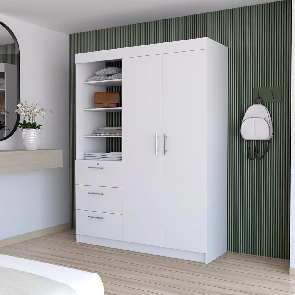 FM FURNITURE LLC Tempe 3 Drawers Armoire ,White