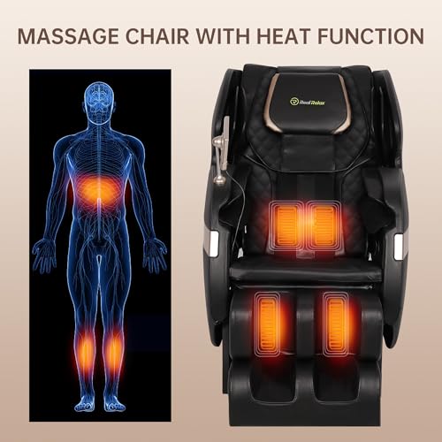 Real Relax 2025 Massage Chair Full Body,Dual Core S Track with Zero Gravity Recliner,Lower Back and Calf Heating, LCD and APP Control,Shiatsu,Bluetooth,Office and Home Use,Black and Gold