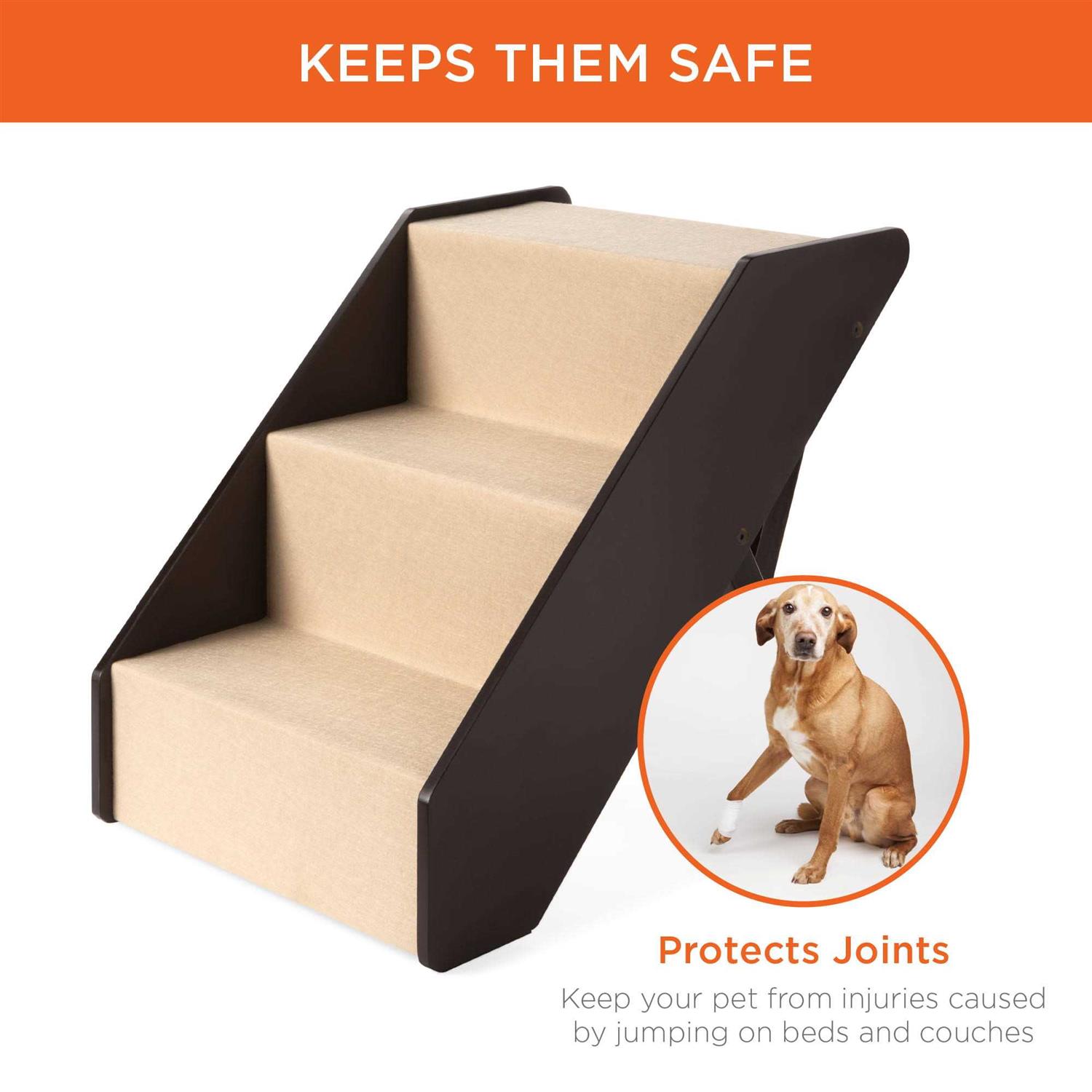 Best Choice Products Foldable Adjustable Wide Wooden Carpeted Pet Stairs for Injured - Pet Supplies online store