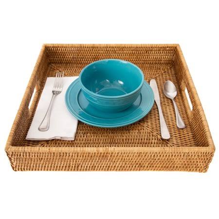 Artifacts Rattan Square Serving Tray with Cutout Handles, Size: 16x 16x 3, Brown