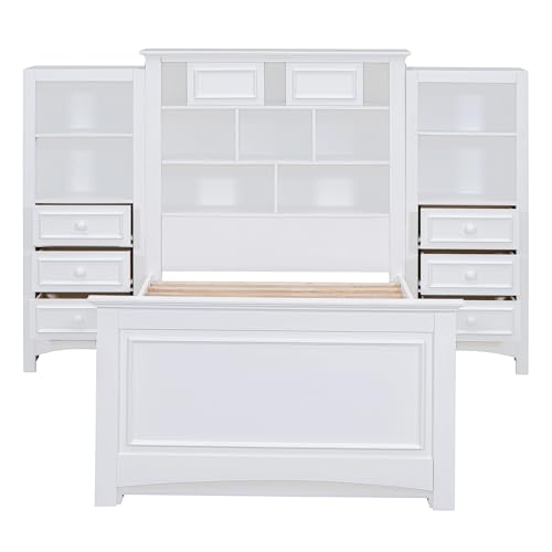 Twin Storage Bed, Wood Platform Bed with Bookcase Headboard and 10 Drawers, Modern Wooden Captain Beds Frame for Kids Boys Girls Teens, Gray
