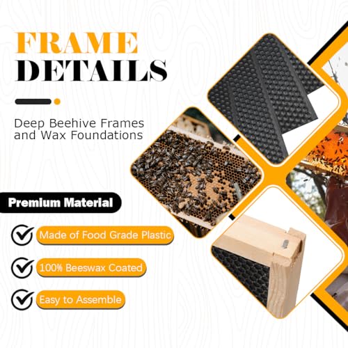 Bee Hive-10 Frame Beehive Starter Kit,Beeswax Coated Bee Hives for Bee Keeper,Beehive Include 1 Deep Bee Box and 1 Medium Bee Hive Box with Frame and Foundation(Unassembled)
