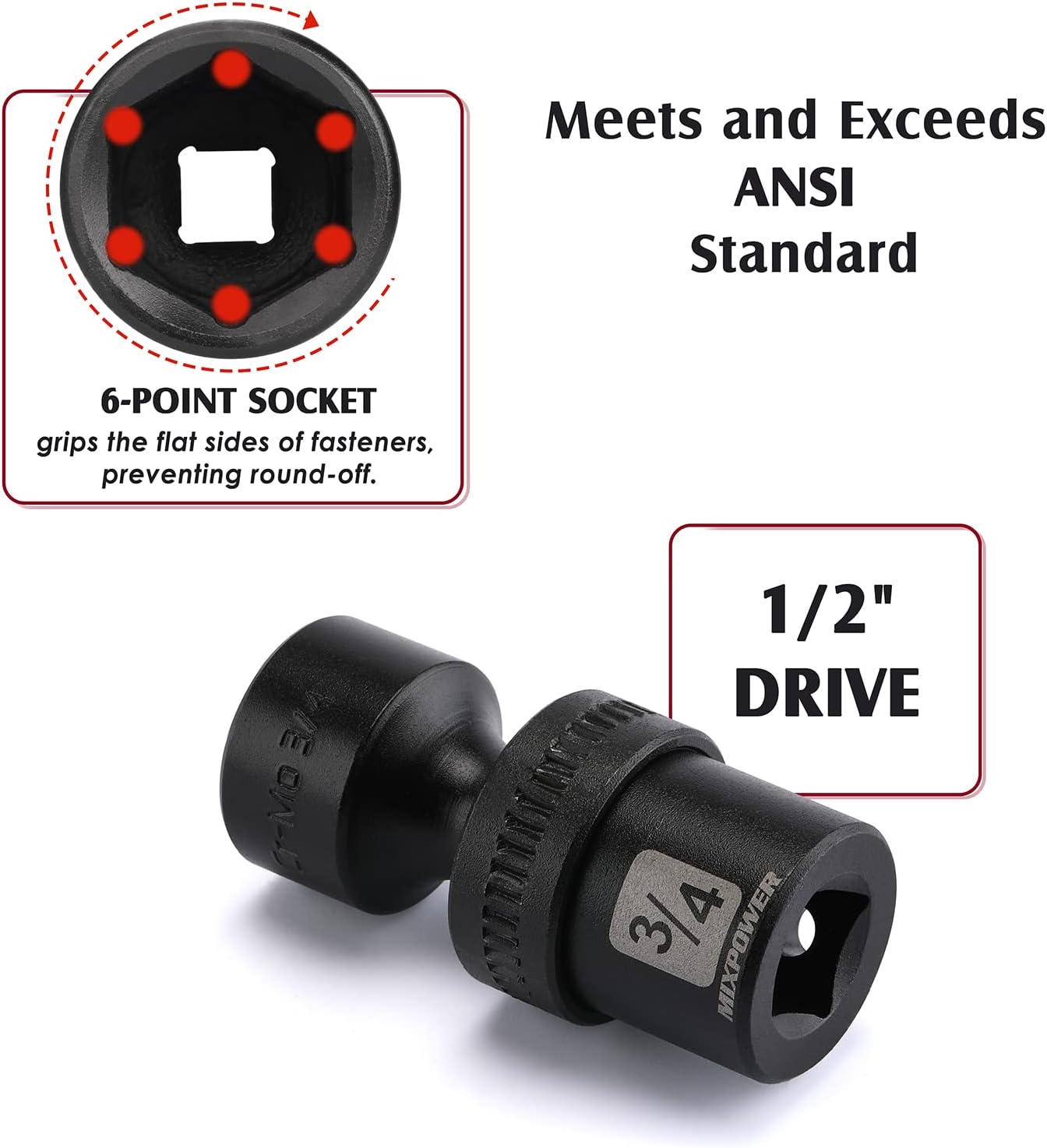 MIXPOWER 10-piece 3/8" Drive Shallow Universal Impact Socket Set, Metric,10-19mm, Swivel Socket with Flexible Wobble, CR-MO