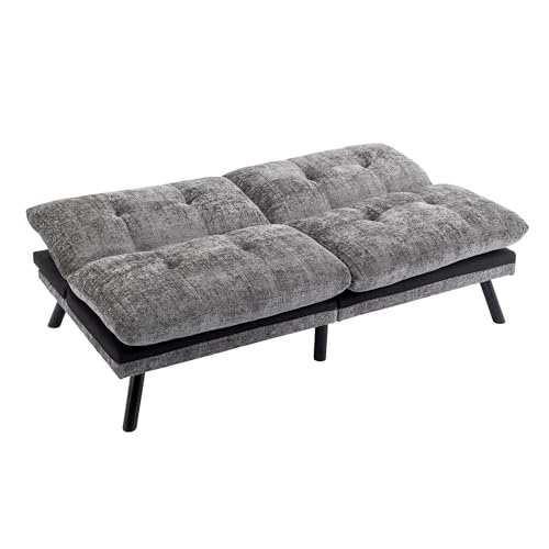 Convertible Futon Sofa Bed, Modern Folding Sleeper Loveseat, Polyester Fabric Memory Foam Adjustable Lounge Couch for Compact Living Space, Dark Gray