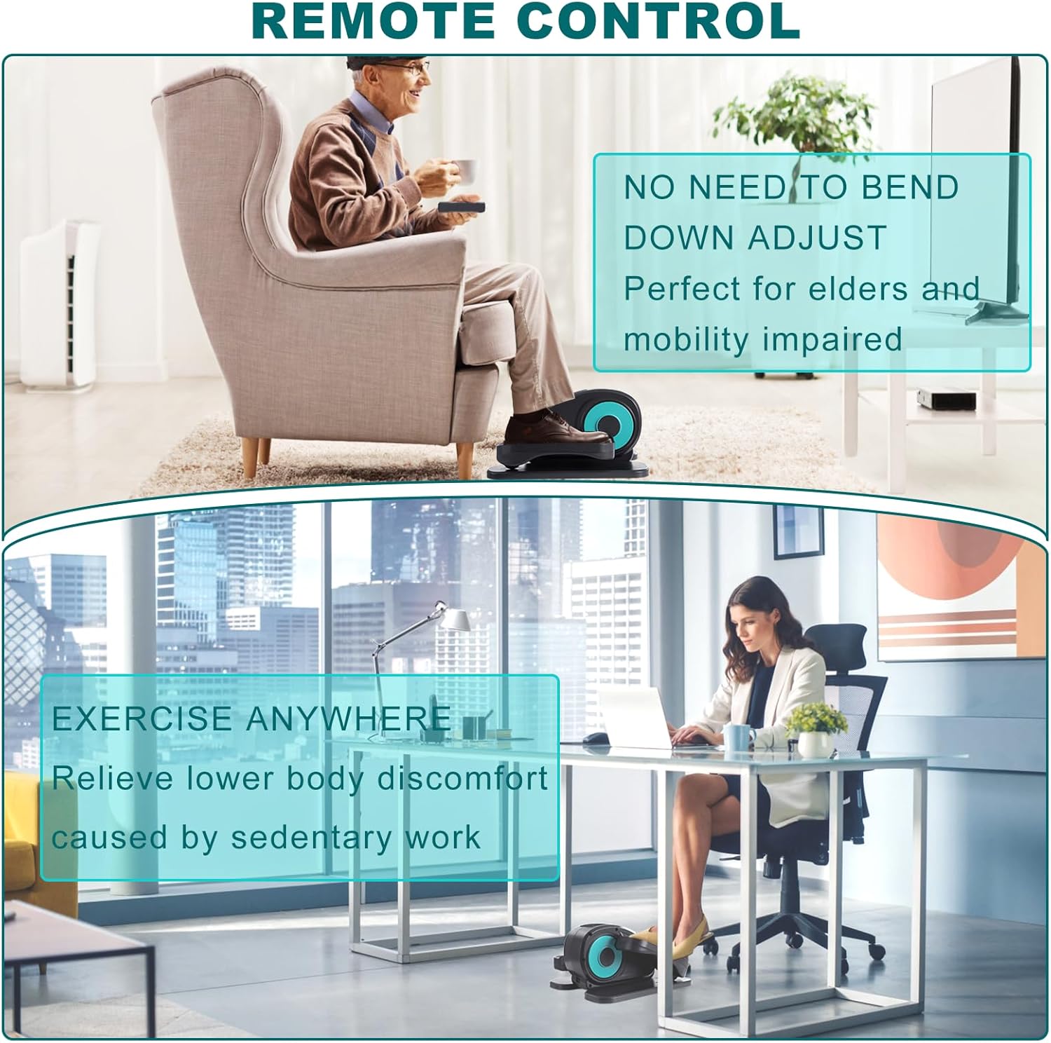 Under Desk Elliptical, Electric Seated Pedal Exerciser, Quiet & Compact Mini Ellipse Leg Exerciser with LCD Monitor, Remote Control and 5-Level Adjustable Speeds, Elliptical Machine for Home