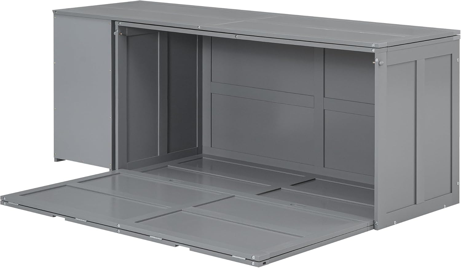 Merax Murphy Bed Queen Size, Murphy Cabinet Bed with Rotatable Desk and Shelves, Gray
