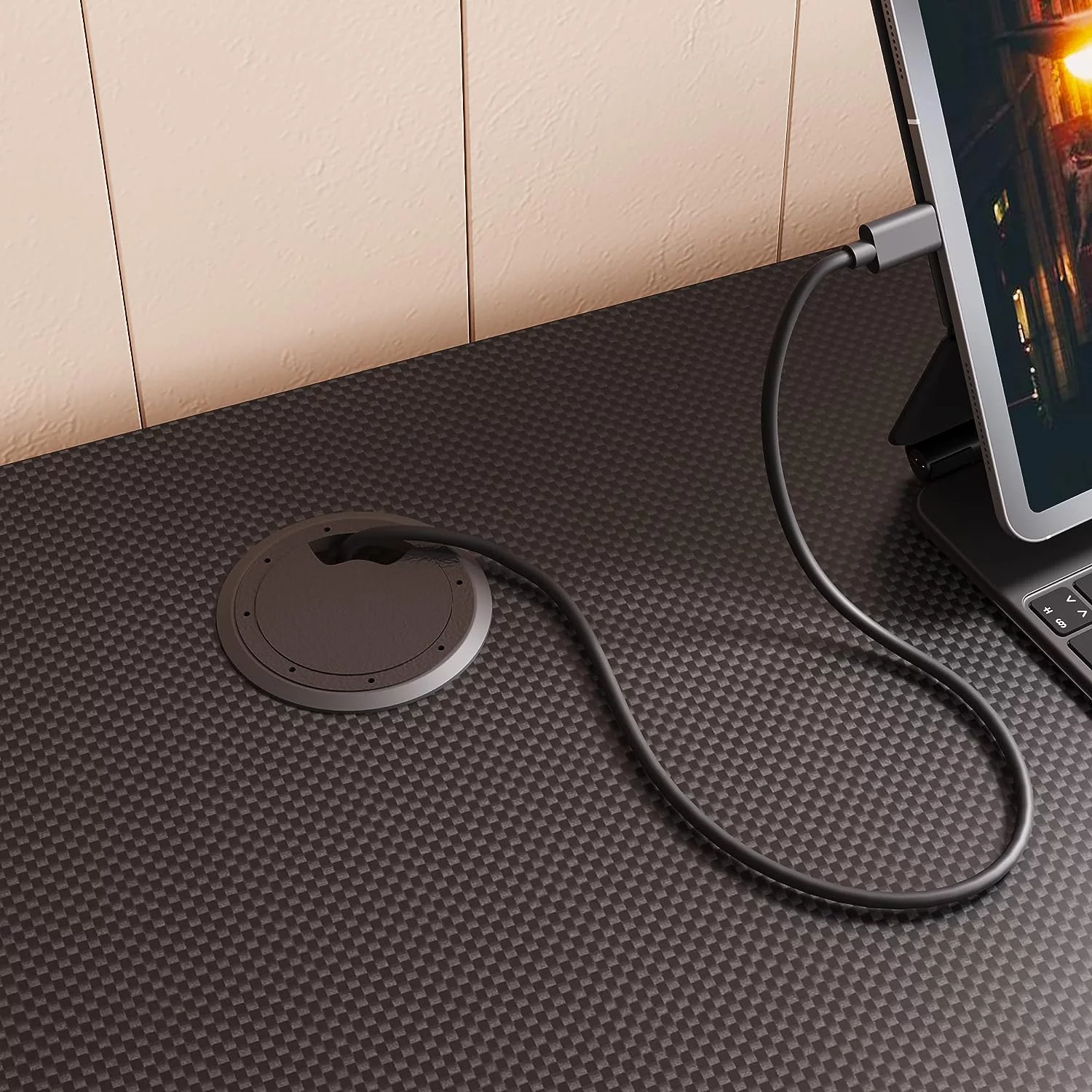 Bestier 86.6 inch L-Shaped Reversible Computer Desk Long Table with Shelves Carbon Fiber Black