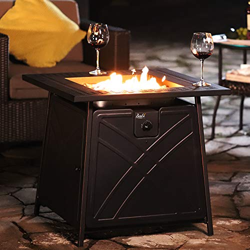 BALI OUTDOORS 50000 BTU Propane Fire Pit with Lid, 28 inch Fire Pit Table Outdoor, Black Firepits for Outside Backyard, Patio