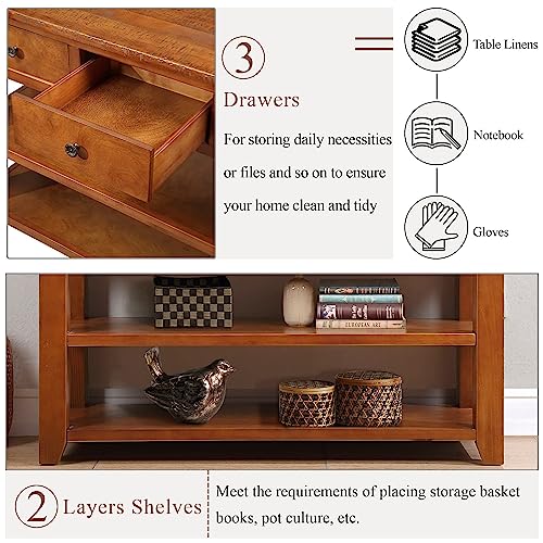 Amposei Farmhouse Wood Entryway Console Table 48-Inch Modern Sofa Entry Table with Drawers and Storage Shelves for Entrance Living Room (Brown)
