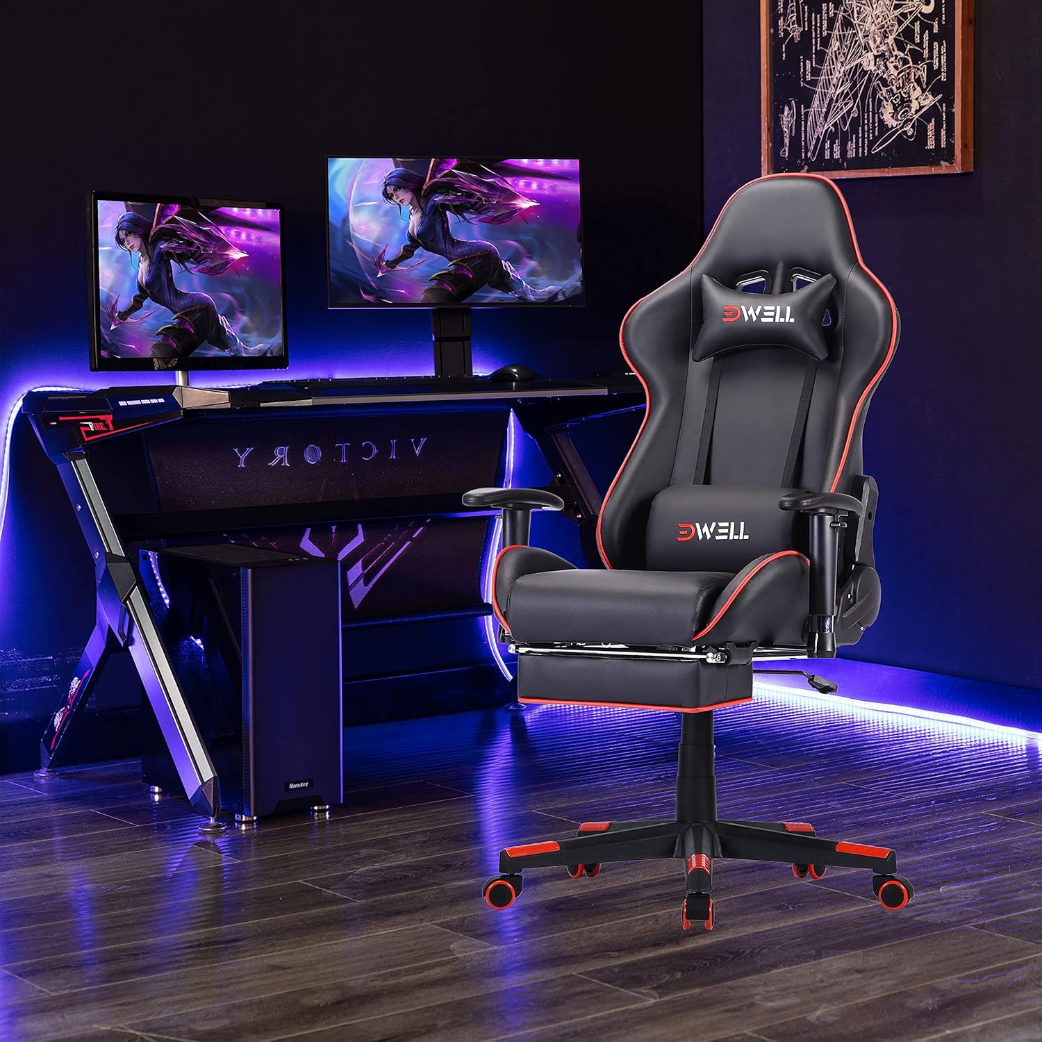 Gaming Chair,Racing Gaming Chair,Ergonomic Recliner Computer Game Chair,Height Adjustable Desk Chair,Backrest Support and High Back Design with 360&deg;-Swivel Seat for Executive Office or Gaming (RED)