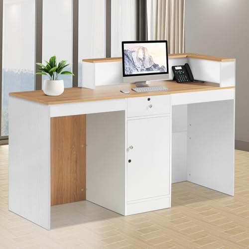 Reception Desk with Counter,Front Desk checkout counter with Lockable Drawer & Door Cabinet,Front Counter Desk Reception Retail Counter Table for Salon Lobby Shop Reception Room Checkout Office（100cm）